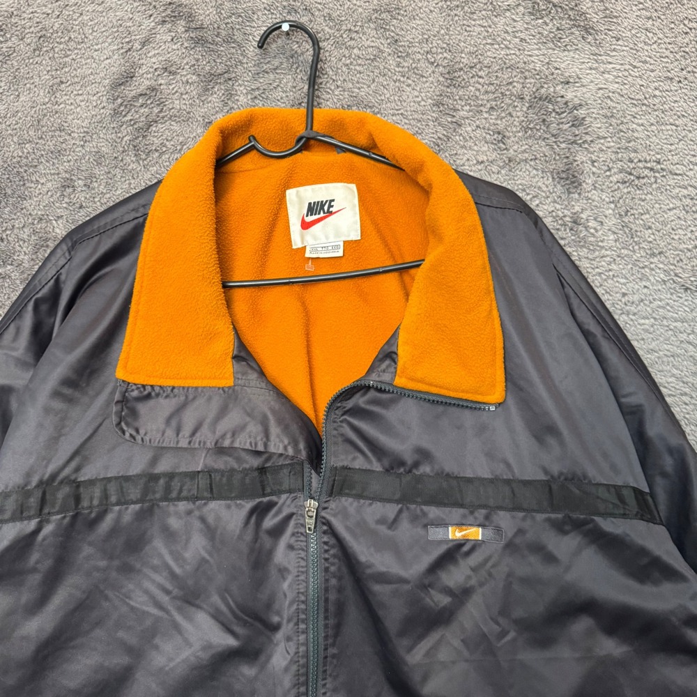 Vintage Nike Windbreaker Jacket Mens XXL Black Orange Fleece Lined Full Zip 90s